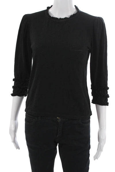 Goldie Womens Basic Black Pima Cotton Crew Neck 3/4 Sleeve T-Shirt Size S