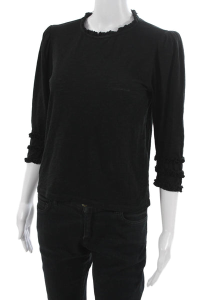 Goldie Womens Basic Black Pima Cotton Crew Neck 3/4 Sleeve T-Shirt Size S