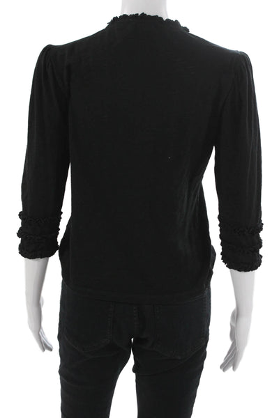 Goldie Womens Basic Black Pima Cotton Crew Neck 3/4 Sleeve T-Shirt Size S