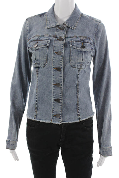 KUT from the Kloth Women Basic Jacket Blue Cotton Button Long Sleeve Size S
