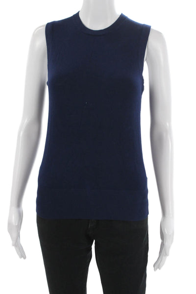 Zara Women Blue Crew Neck Sleeveless Sweater Vest Polyester Blend Size S