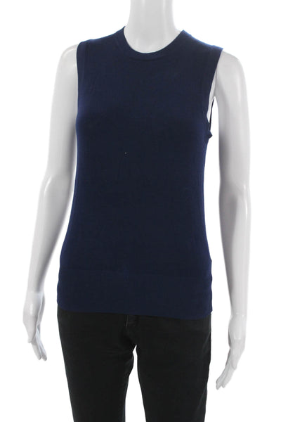 Zara Women Blue Crew Neck Sleeveless Sweater Vest Polyester Blend Size S