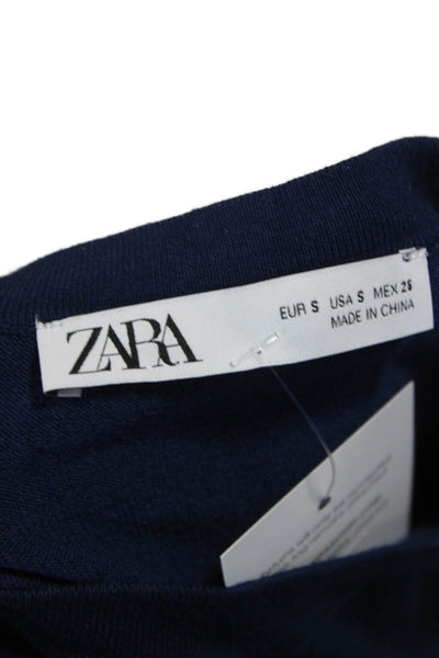 Zara Women Blue Crew Neck Sleeveless Sweater Vest Polyester Blend Size S