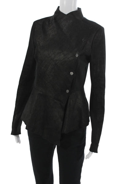 Veronica Beard Womens Black Leather Basic Jacket Button Closure Size 4