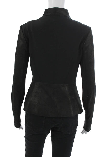 Veronica Beard Womens Black Leather Basic Jacket Button Closure Size 4