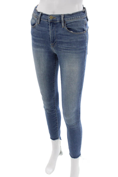 Frame Denim Women Skinny Jeans Blue Button Mid Rise Cotton Blend Size 27
