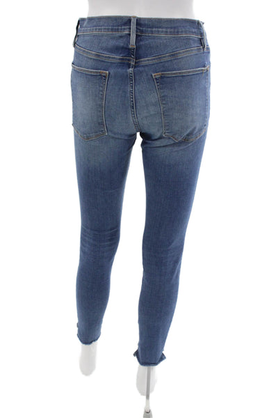 Frame Denim Women Skinny Jeans Blue Button Mid Rise Cotton Blend Size 27