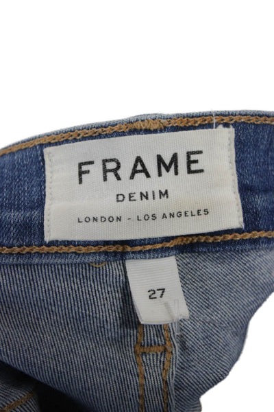 Frame Denim Women Skinny Jeans Blue Button Mid Rise Cotton Blend Size 27