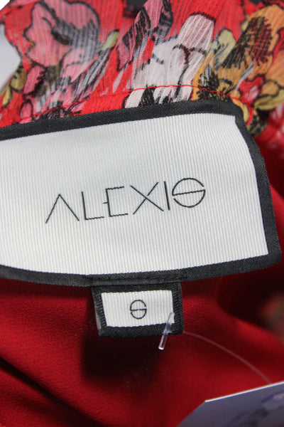 Alexis Women Shift Dress Red Floral High Neck Long Sleeve Button Size S