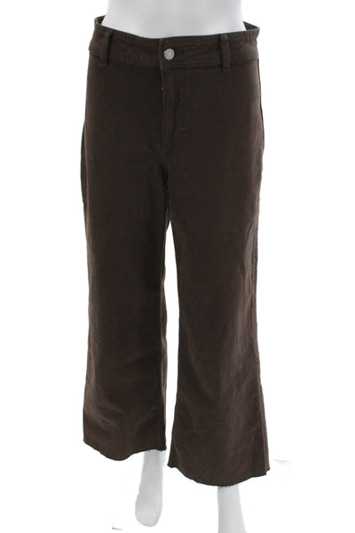 MNG Women Cropped High Rise Brown Button Pants Size 6