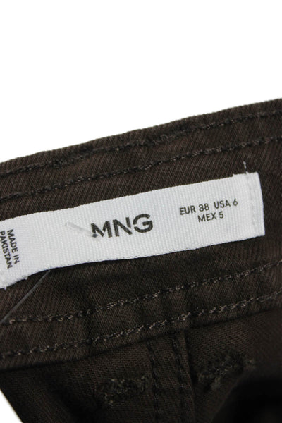 MNG Women Cropped High Rise Brown Button Pants Size 6