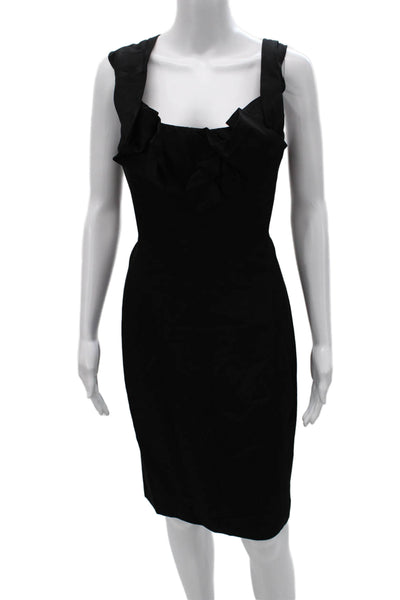 Angel Sanchez Women Sheath Black Viscose Sq Neck Sleeveless Short Size 6