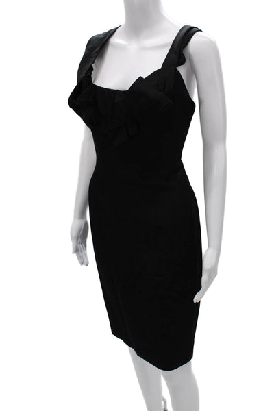 Angel Sanchez Women Sheath Black Viscose Sq Neck Sleeveless Short Size 6
