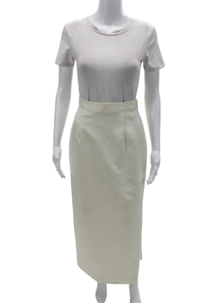 Neiman Marcus Womens Ivory Long Straight Pencil Skirt Polyester Zip Size 4