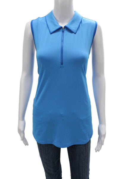 JoFit Women Sleeveless Collared Basic Polo Top Blue Zip Polyester Size XL