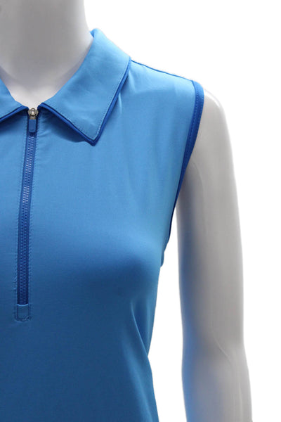 JoFit Women Sleeveless Collared Basic Polo Top Blue Zip Polyester Size XL