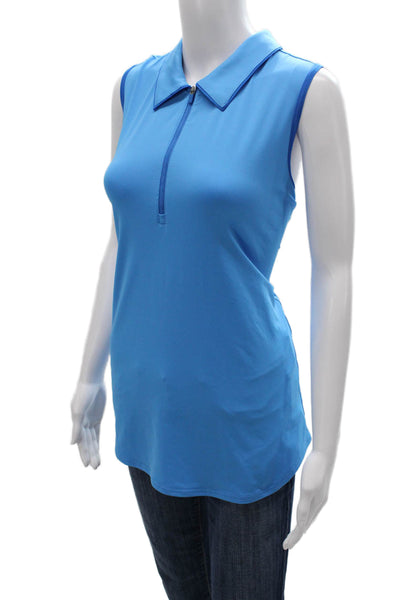 JoFit Women Sleeveless Collared Basic Polo Top Blue Zip Polyester Size XL