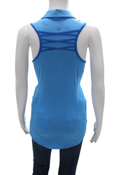 JoFit Women Sleeveless Collared Basic Polo Top Blue Zip Polyester Size XL