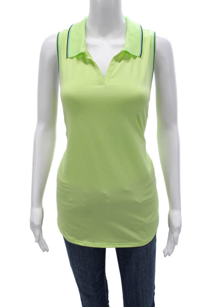 JoFit Women Sleeveless Collared Polo Top Green Polyester Solid Size XL
