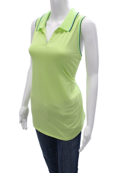 JoFit Women Sleeveless Collared Polo Top Green Polyester Solid Size XL