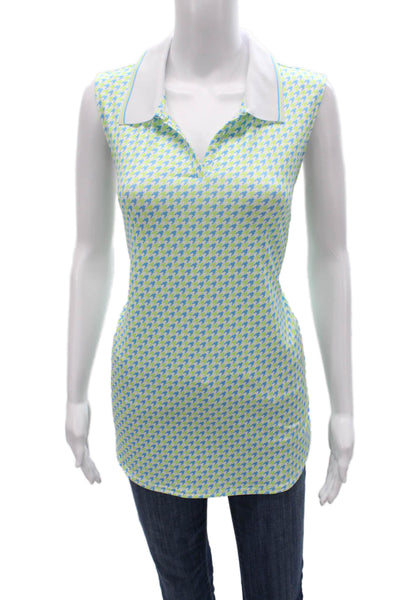 JoFit Women Sleeveless Houndstooth Collared Polo Top Multicolor Size XL