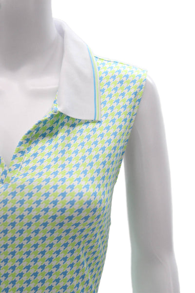 JoFit Women Sleeveless Houndstooth Collared Polo Top Multicolor Size XL