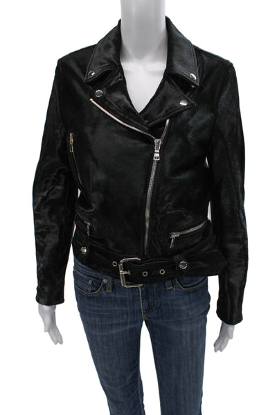 The Perfext Womens Biker Leather Jacket Black Buckle Long Sleeve Size S