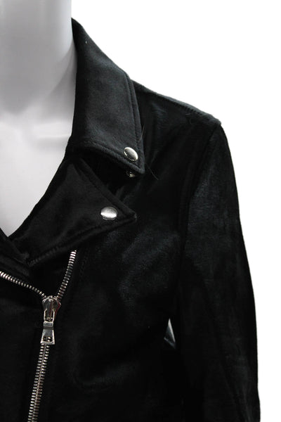 The Perfext Womens Biker Leather Jacket Black Buckle Long Sleeve Size S