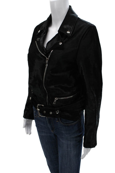The Perfext Womens Biker Leather Jacket Black Buckle Long Sleeve Size S