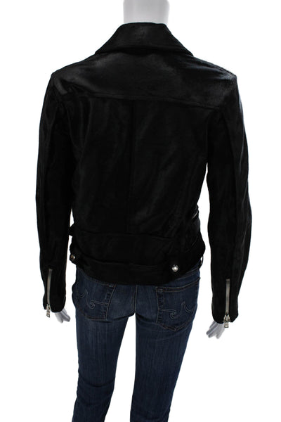 The Perfext Womens Biker Leather Jacket Black Buckle Long Sleeve Size S