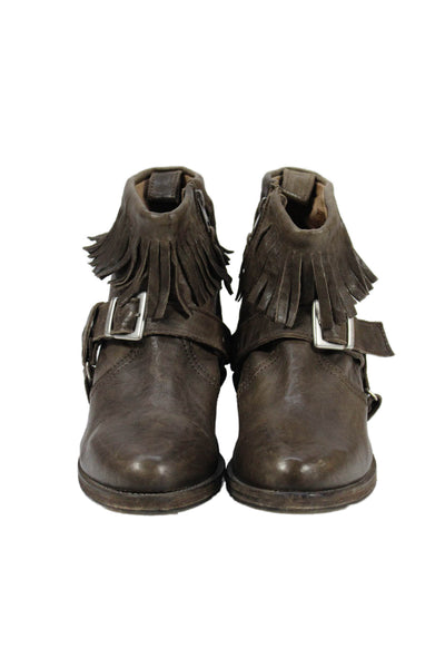 AllSaints Co Ltd Spitalfields Womens Leather Fringe Trim Boots Brown Size 41 11
