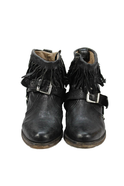 AllSaints Co Ltd Spitalfields Womens Leather Fringe Trim Boots Black Size 40 10