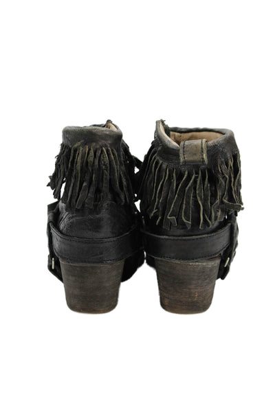 AllSaints Co Ltd Spitalfields Womens Leather Fringe Trim Boots Black Size 40 10