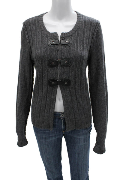 Tahari Women Merino Wool Gray Cardigan Long Sleeve Round Neck Size XL