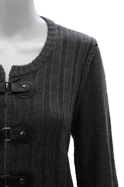 Tahari Women Merino Wool Gray Cardigan Long Sleeve Round Neck Size XL