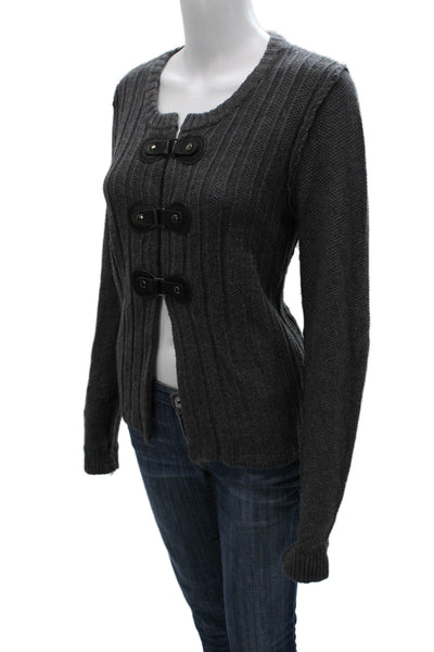 Tahari Women Merino Wool Gray Cardigan Long Sleeve Round Neck Size XL
