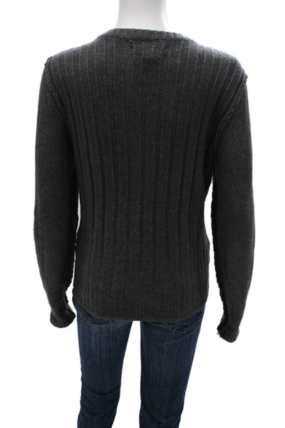 Tahari Women Merino Wool Gray Cardigan Long Sleeve Round Neck Size XL