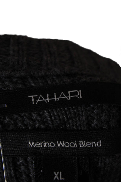 Tahari Women Merino Wool Gray Cardigan Long Sleeve Round Neck Size XL