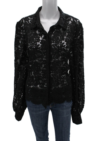 Generation Love Womens Black Floral Collared Button Long Sleeve Blouse Size L