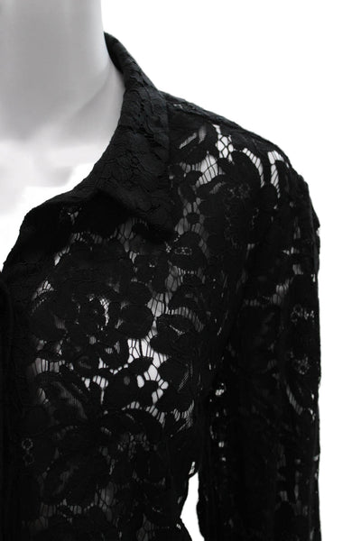 Generation Love Womens Black Floral Collared Button Long Sleeve Blouse Size L