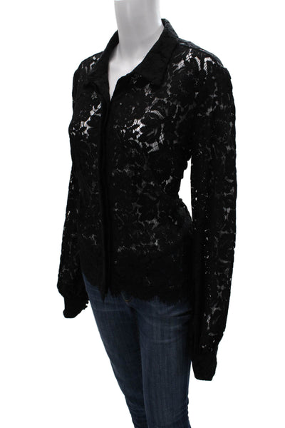 Generation Love Womens Black Floral Collared Button Long Sleeve Blouse Size L