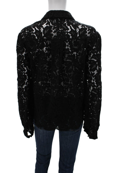 Generation Love Womens Black Floral Collared Button Long Sleeve Blouse Size L