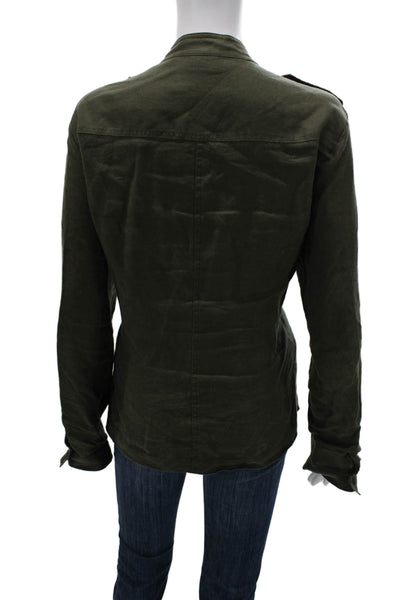 Saks Fifth Avenue Womens Military Jacket Linen Green Button Long Sleeve Size L