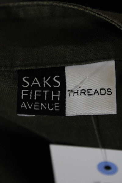 Saks Fifth Avenue Womens Military Jacket Linen Green Button Long Sleeve Size L