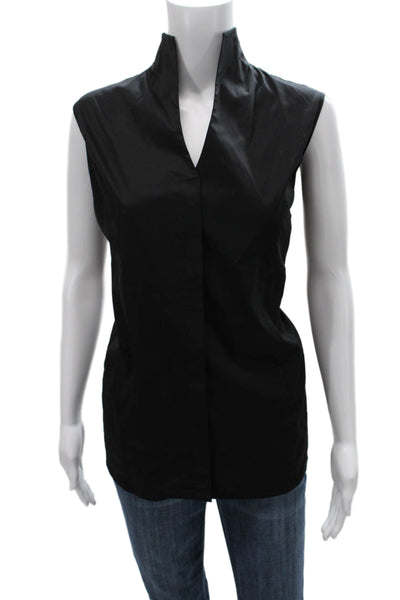 Misook Womens Black Cotton V-Neck Sleeveless Basic Blouse Button Size L