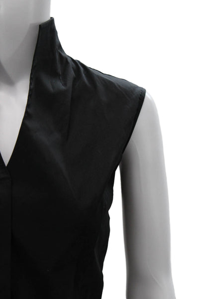 Misook Womens Black Cotton V-Neck Sleeveless Basic Blouse Button Size L