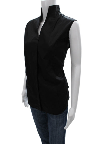 Misook Womens Black Cotton V-Neck Sleeveless Basic Blouse Button Size L