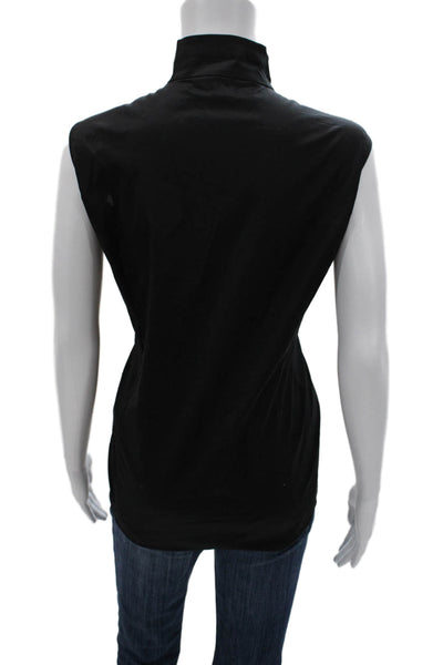 Misook Womens Black Cotton V-Neck Sleeveless Basic Blouse Button Size L
