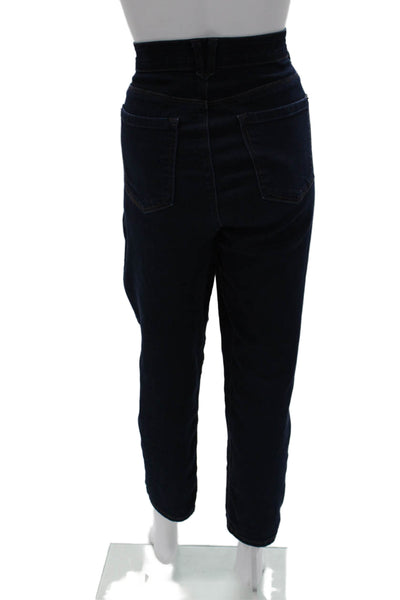 Curve Women Tapered Jeans High Rise Blue Button Cotton Blend Size 32