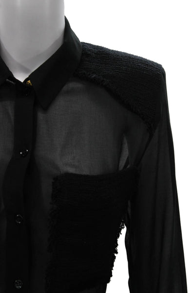 Zara Women Basic Collared Black Cotton Long Sleeve Button-Up Top Size S